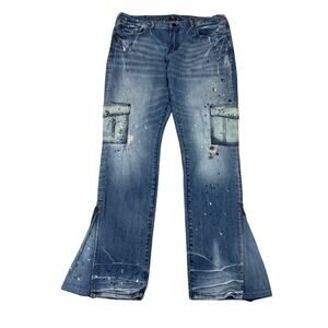 PRPS Cargo Zip Jeans Paint Splatter Whiskers Stretch Men's 36x33 RARE